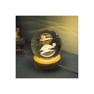 Işıklı Ahşap Altlıklı İstiridye İçinde İnci Tanesi Tasarımlı Cam Küre