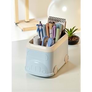 Retro Otobüs Kalemlik ve Masaüstü Organizer - Pastel Mavi (19x12x11 cm)