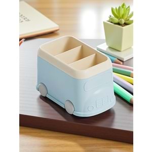 Retro Otobüs Kalemlik ve Masaüstü Organizer - Pastel Mavi (19x12x11 cm)