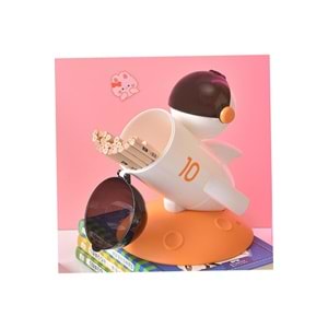 Sevimli Roket Kalemlik Turuncu | 20x16x16 cm Plastik Masaüstü Düzenleyici