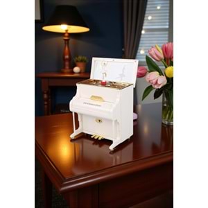 Büyük Boy Dans Eden Balerinli Piyano Müzik ve Takı Kutusu – Nostaljik Dekoratif Kurmalı Piyano (21 cm)