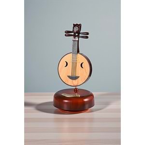 Ahşap Görünümlü Çin Pipası Tasarımlı Dönen Müzik Kutusu – Telli Çalgı Modeli Retro Dekoratif Hediye (18,5 cm)