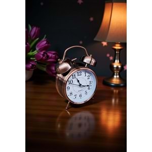 Büyük Boy Metal Bakır Çalar Saat | Şık ve Dekoratif Masa Saati