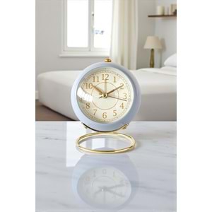 Yuvarlak Şık Tasarımlı Masa Saati Alarmlı Çalar Saat-Mavi