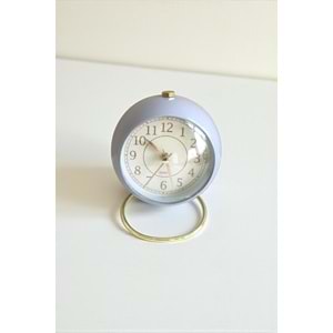 Yuvarlak Şık Tasarımlı Masa Saati Alarmlı Çalar Saat-Mavi