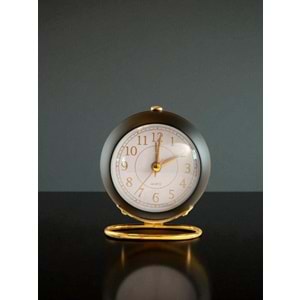 Yuvarlak Şık Tasarımlı Masa Saati Alarmlı Çalar Saat-siyah