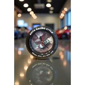 Araba Tekerleği Tasarımlı Alarm Özellikli Masa Saati – 14x14x4 cm