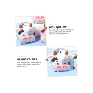 Sevimli İnek Tasarımlı Kilitli Metal Kumbara – 14x10x14 cm, Renkli, Çocuklar İçin