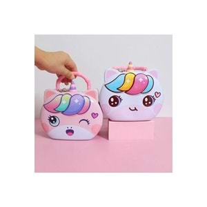 Sevimli Tek Boynuzlu At Tasarımlı Kilitli Metal Kumbara – 13.5x10.5 cm, Renkli, Dayanıkl