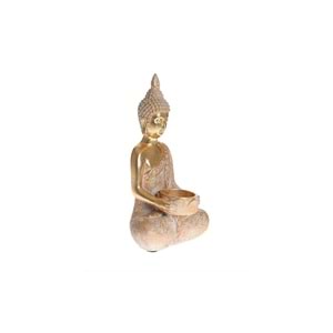 Buda Heykeli Mumluk Gold Reçine Tealight Mum Tutuculu Dekoratif Meditasyon Biblosu 26 cm