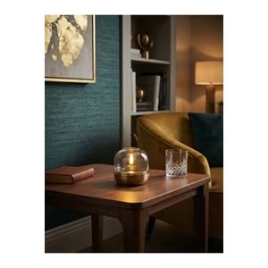 Amber Cam Kubbeli Gold LED Mum Alev Efektli Pilli Dekoratif Mumluk 9 x 7,5 cm