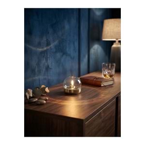 Amber Cam Kubbeli Gold LED Mum Alev Efektli Pilli Dekoratif Mumluk 9 x 7,5 cm