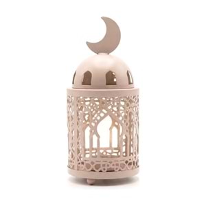 Işıklı Metal Kubbeli Hilal Detaylı Ramazan Feneri Dekoratif Masa Feneri 21 cm