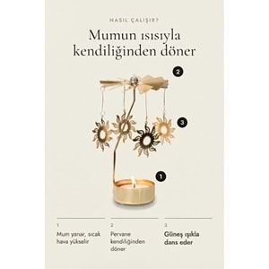 Dönen Mumluk Güneş Figürlü Altın Metal Tealight Mum Tutucu Dekoratif Hediye 15 cm