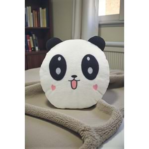 Peluş Panda Tasarımlı Yastık 30 cm – Yumuşak Elyaf Dolgulu Polar Kumaş