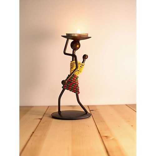 Retro Afrika Temalı Demir Mumluk / Şamdan Tutucu - Masaüstü Dekor (Yükseklik 13 cm)