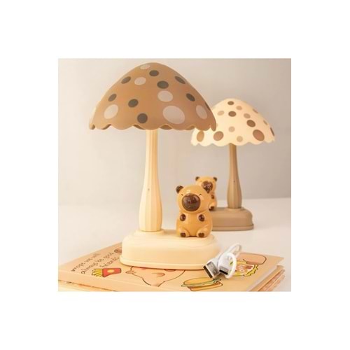 Capybara LED USB Çocuk Gece Lambası – Mantar Tasarımlı, Şarjlı
