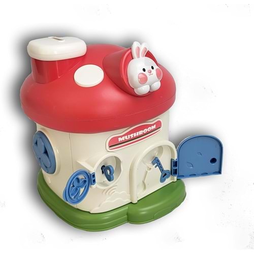 Anahtarlı Mantar Ev Kumbara – Sevimli Tavşan Figürlü Çocuk Tasarruf Kutusu 20 cm x 20 cm x 23 cm