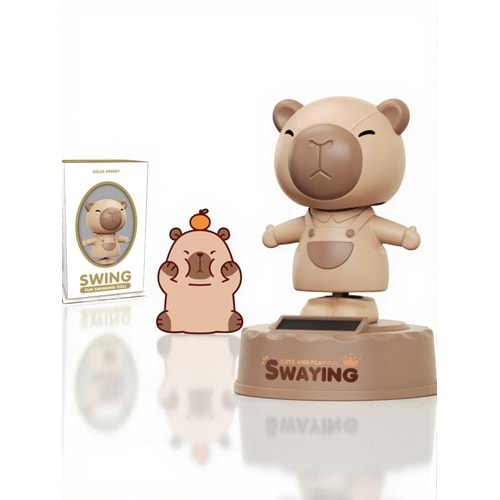 Kapibara Figürlü Solar Enerjili Sallanan Biblo - Araba ve Masa Dekoru (12.5 cm)