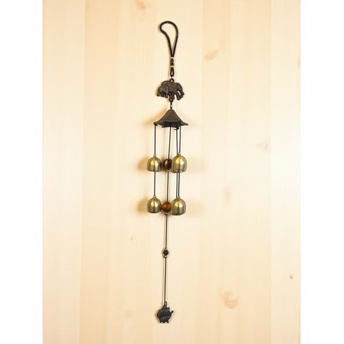 Güç ve Şans Getiren Fil Tasarımlı Feng Shui Rüzgar Çanı (6 Çanlı, 56 cm)
