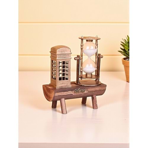 Retro Londra Telefon Kulübesi Kum Saati – Vintage Masaüstü Dekoru (18 cm)