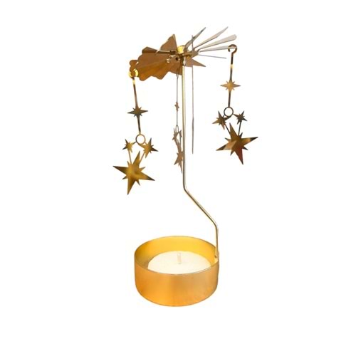 Altın Renkli Dönen Metal Mumluk Dans Eden Yıldızlar Tasarımlı Dilek Çanı