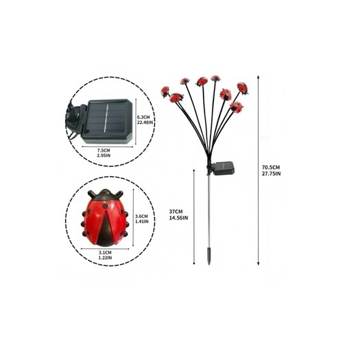 Uğur Böceği Tasarımlı Solar Bahçe Aydınlatması – Esnek LED Işıklar, Rüzgarda Sallanan Dekoratif