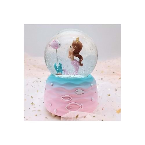 Deniz Kızı Temalı Büyük Boy Müzikli Işıklı Kar Küresi 15,5 cm x 10 cm