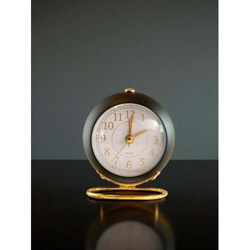 Yuvarlak Şık Tasarımlı Masa Saati Alarmlı Çalar Saat-siyah