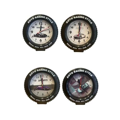 Araba Tekerleği Tasarımlı Alarm Özellikli Masa Saati – 14x14x4 cm
