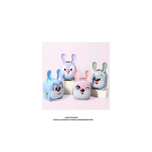 Sevimli Yumuşak Kulaklı Tavşan Tasarımlı Kilitli Metal Kumbara – 15x15x7 cm, Renkli, Dayanıklı