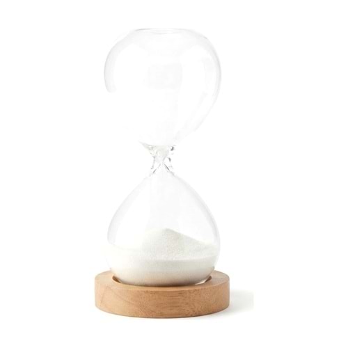 Ahşap Kaideli Cam Kum Saati 30 Dakika 20 x 10 cm Dekoratif Masaüstü Zaman Ölçer - Beyaz
