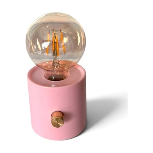 Vintage Edison Ampullü Mini Masa Lambası Dimmer Ayarlı Pilli Dekoratif Gece Lambası 16,5 x 8,5 cm - Pembe