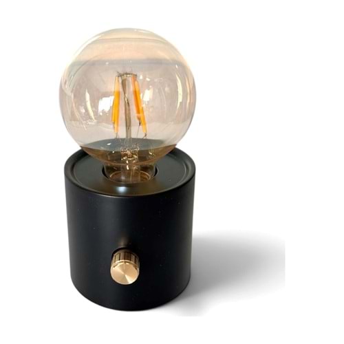 Vintage Edison Ampullü Mini Masa Lambası Dimmer Ayarlı Pilli Dekoratif Gece Lambası 16,5 x 8,5 cm - Siyah