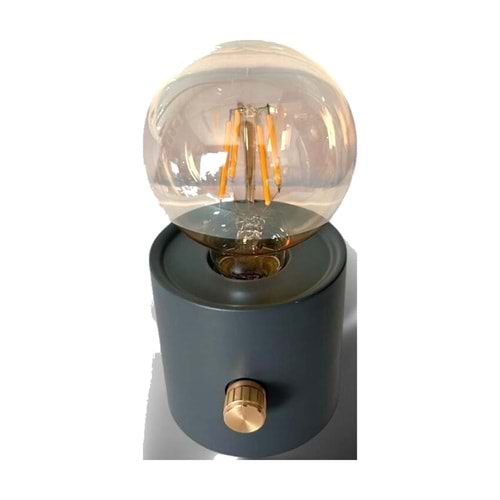 Vintage Edison Ampullü Mini Masa Lambası Dimmer Ayarlı Pilli Dekoratif Gece Lambası 16,5 x 8,5 cm - Gri