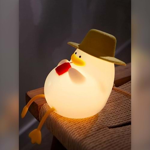 Şapkalı Ördek Silikon Gece Lambası 7 Renk RGB Dokunmatik Zamanlayıcılı Şarjlı Çocuk Odası Lambası
