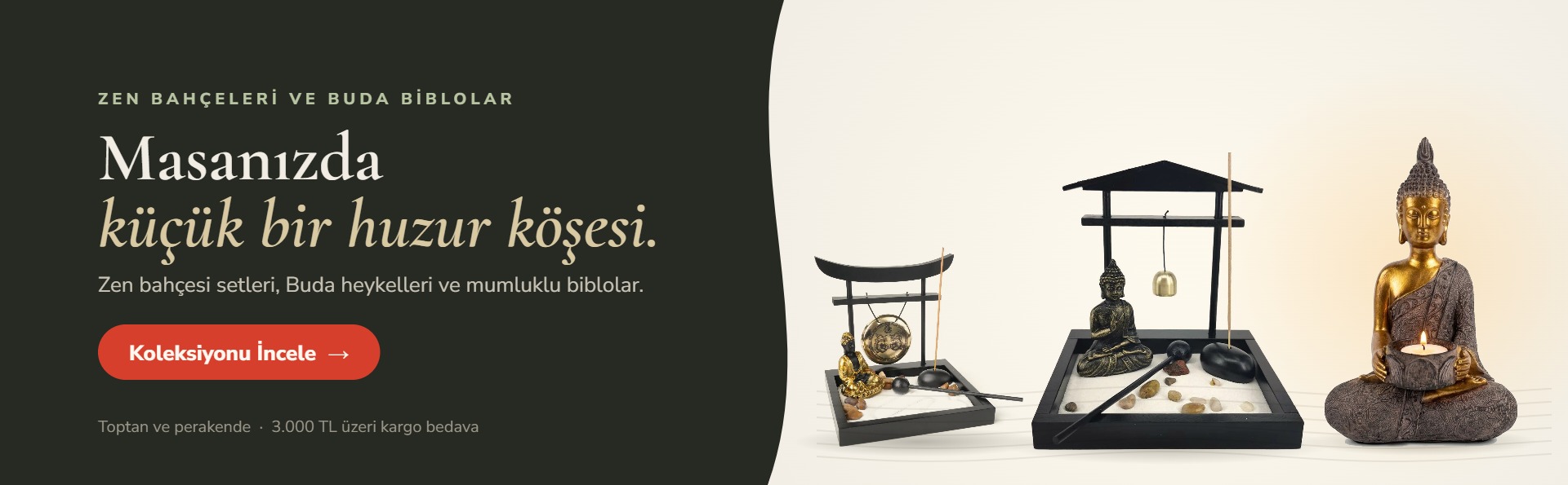 Zen bahçesi setleri ve mumu yanan Buda heykeli – Zen Bahçeleri ve Buda Biblolar