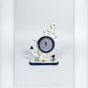 Dekoratif Marin Ahşap Dümen Çapa Masa Saati – Nautical Tarz 33x22 cm