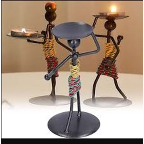 Afrikalı Kadın Tasarımlı Tealight Metal Mumluk Dekoratif Şık Hediyelik 3 lü set