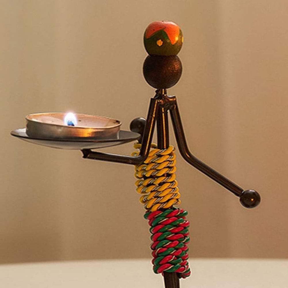 Afrikalı Kadın Tasarımlı Tealight Metal Mumluk Dekoratif Şık Hediyelik 3 lü set