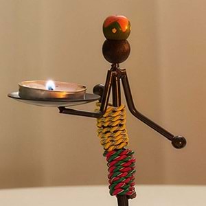 Afrikalı Kadın Tasarımlı Tealight Metal Mumluk Dekoratif Şık Hediyelik 3 lü set