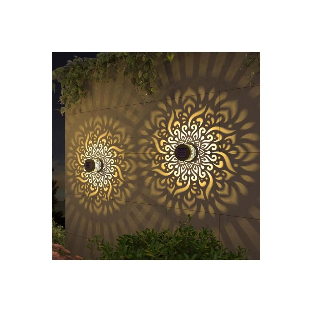 2 li Set Solar Mandala Lamba Bahçe Dekoratif Aydınlatma Oyma Demir Güneş Enerjili Bahçe Işığı