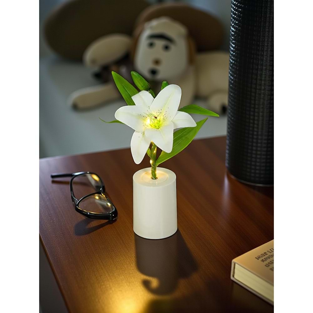 Zambak Gece Lambası Yaratıcı Dekorasyon Çiçek Yatak Odası Dekorasyon LED Çiçek Buketi 28 cm X 7,5 cm
