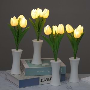 Beyaz Lale Tasarımlı Dekoratif Led Işıklı Lamba 30 cm x 5,5 cm