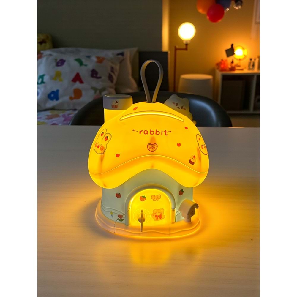 Sevimli Tavşan Ev Kumbara (LED Işıklı ve Sticker Hediyeli) – Çocuk Odası Lambası