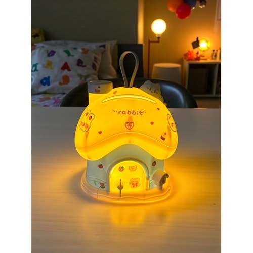 Sevimli Tavşan Ev Kumbara (LED Işıklı ve Sticker Hediyeli) – Çocuk Odası Lambası