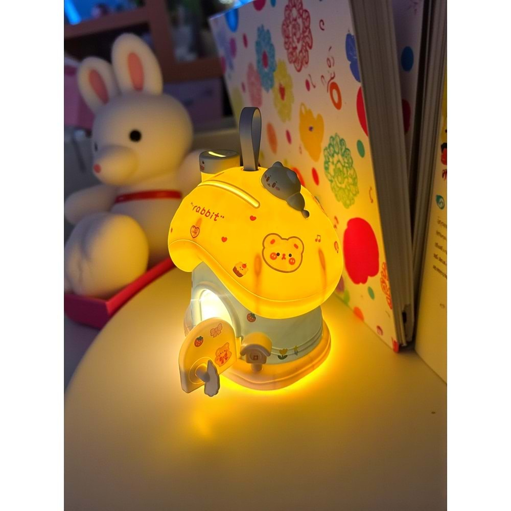 Sevimli Tavşan Ev Kumbara (LED Işıklı ve Sticker Hediyeli) – Çocuk Odası Lambası