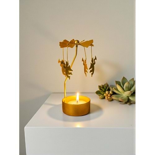 Isı İle Dönen Metal Mumluk – Melek Modeli, Altın Renk, Dekoratif ve Anlamlı Masa Üstü Mumluk