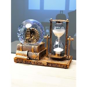 Big Ben Temalı Işıklı Kum Saati ve Kar Küresi Seti – Retro İngiliz Dekoratif Biblo (16 cm)