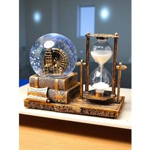 Big Ben Temalı Işıklı Kum Saati ve Kar Küresi Seti – Retro İngiliz Dekoratif Biblo (16 cm)